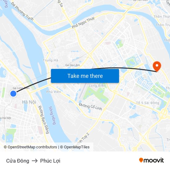Cửa Đông to Phúc Lợi map