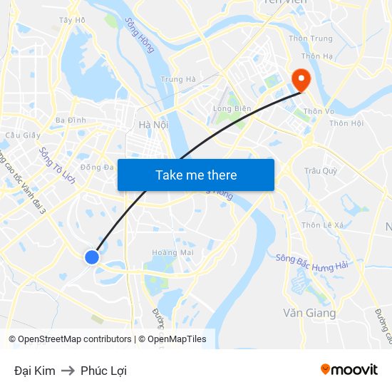 Đại Kim to Phúc Lợi map