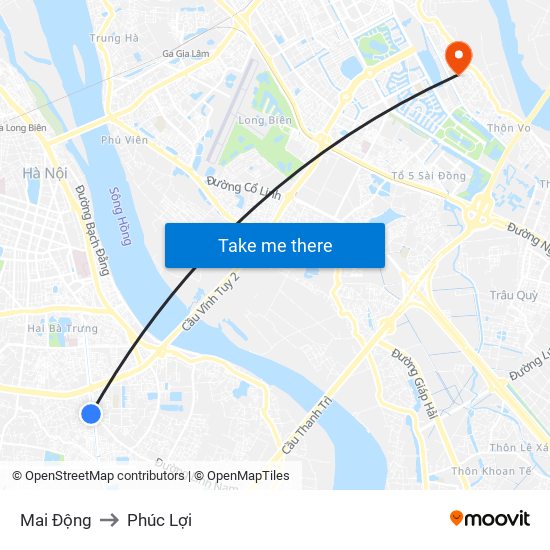 Mai Động to Phúc Lợi map