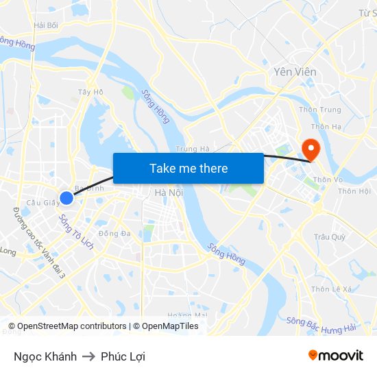 Ngọc Khánh to Phúc Lợi map