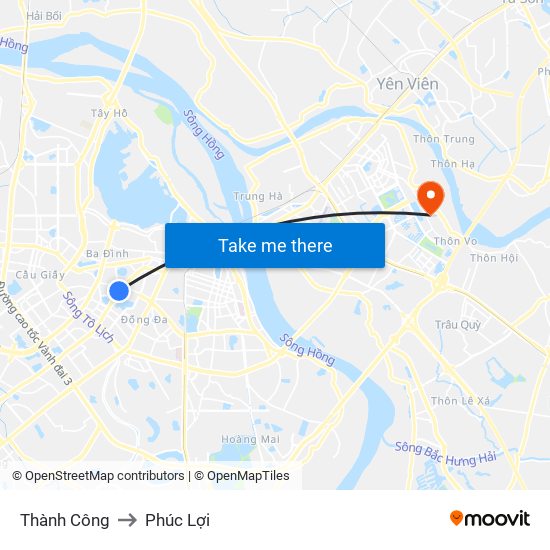 Thành Công to Phúc Lợi map