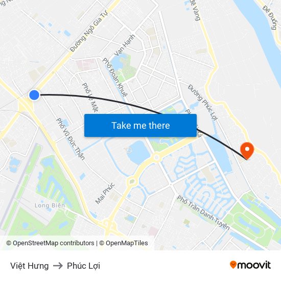 Việt Hưng to Phúc Lợi map