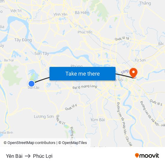 Yên Bài to Phúc Lợi map