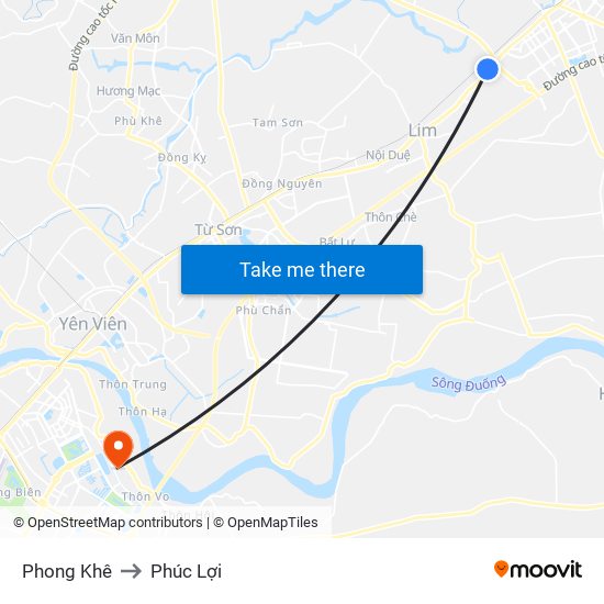 Phong Khê to Phúc Lợi map