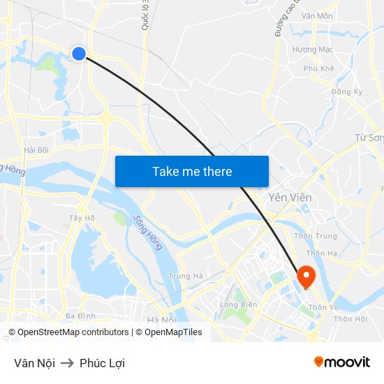 Vân Nội to Phúc Lợi map