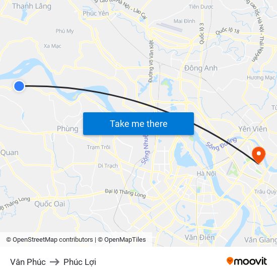 Vân Phúc to Phúc Lợi map