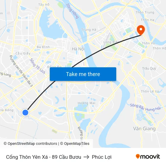 Cổng Thôn Yên Xá - 89 Cầu Bươu to Phúc Lợi map