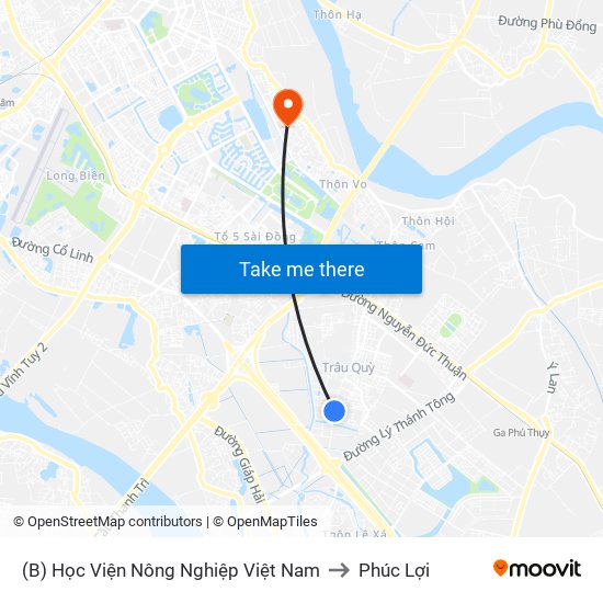 (B) Học Viện Nông Nghiệp Việt Nam to Phúc Lợi map