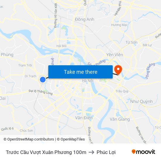 Trước Cầu Vượt Xuân Phương 100m to Phúc Lợi map