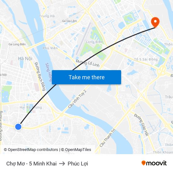 Chợ Mơ - 5 Minh Khai to Phúc Lợi map