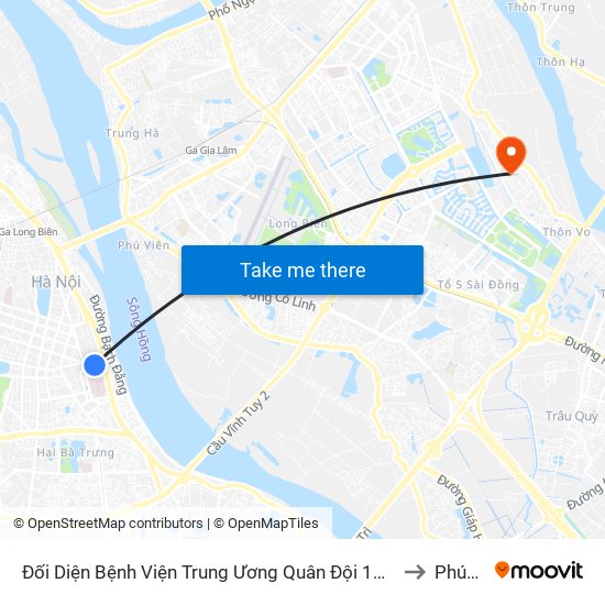 Đối Diện Bệnh Viện Trung Ương Quân Đội 108 - Trần Hưng Đạo to Phúc Lợi map