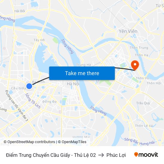 Điểm Trung Chuyển Cầu Giấy - Thủ Lệ 02 to Phúc Lợi map