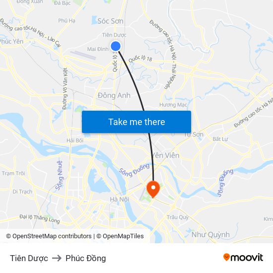 Tiên Dược to Phúc Đồng map