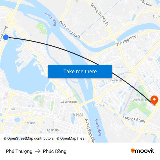 Phú Thượng to Phúc Đồng map