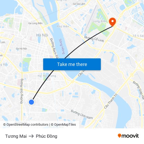 Tương Mai to Phúc Đồng map