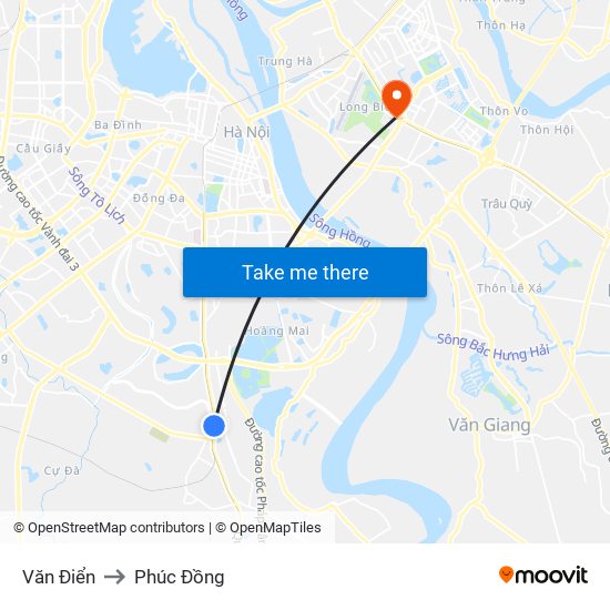 Văn Điển to Phúc Đồng map