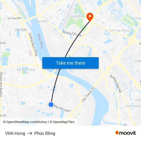 Vĩnh Hưng to Phúc Đồng map