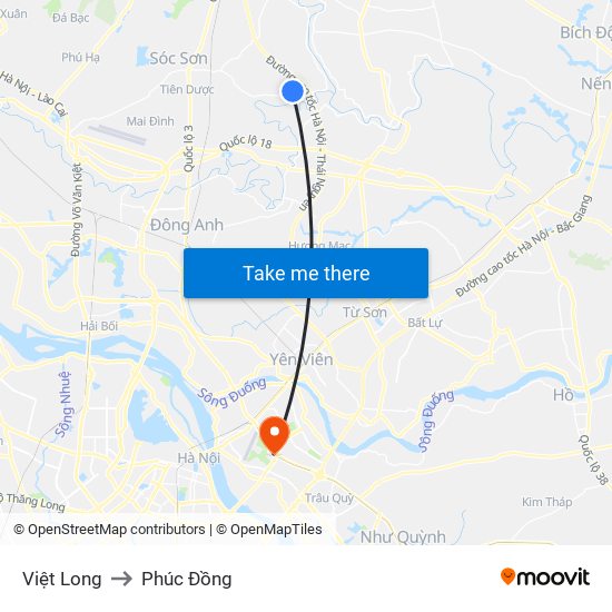 Việt Long to Phúc Đồng map