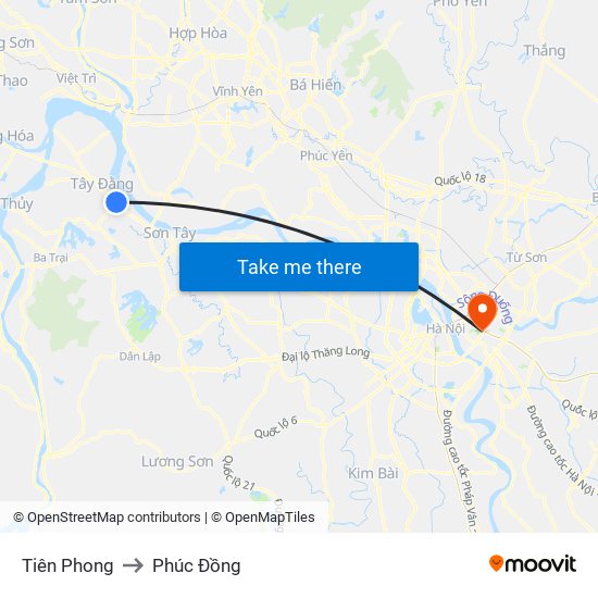 Tiên Phong to Phúc Đồng map