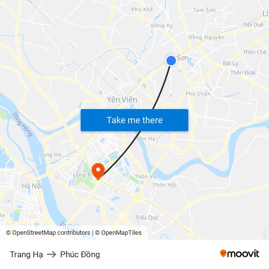 Trang Hạ to Phúc Đồng map