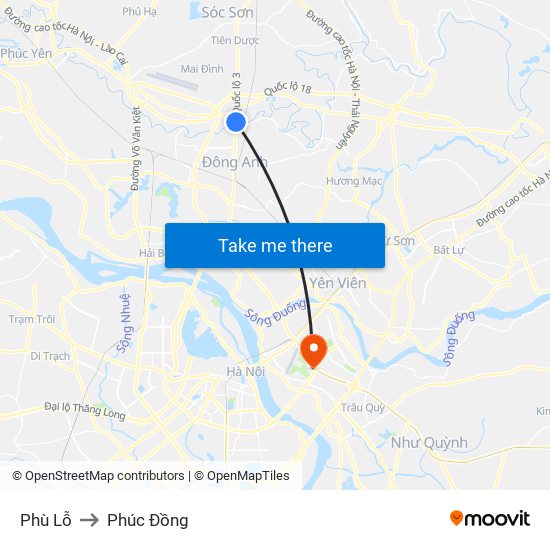 Phù Lỗ to Phúc Đồng map