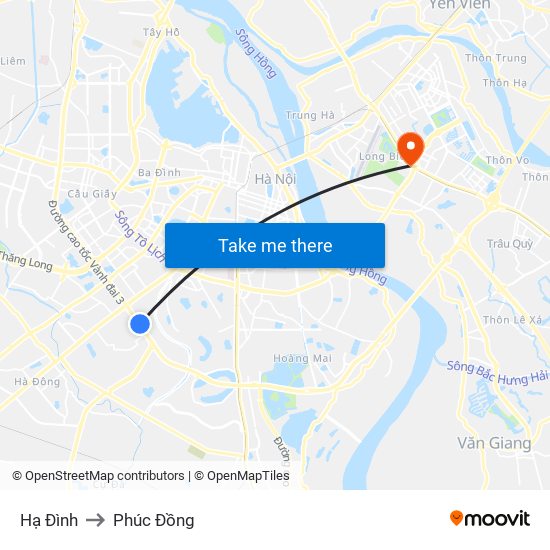 Hạ Đình to Phúc Đồng map