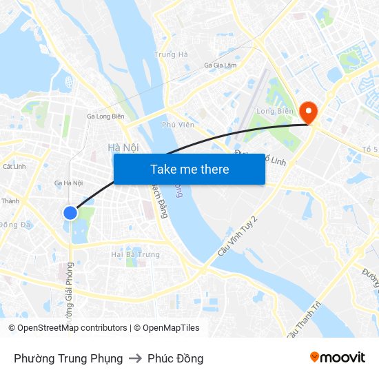 Phường Trung Phụng to Phúc Đồng map