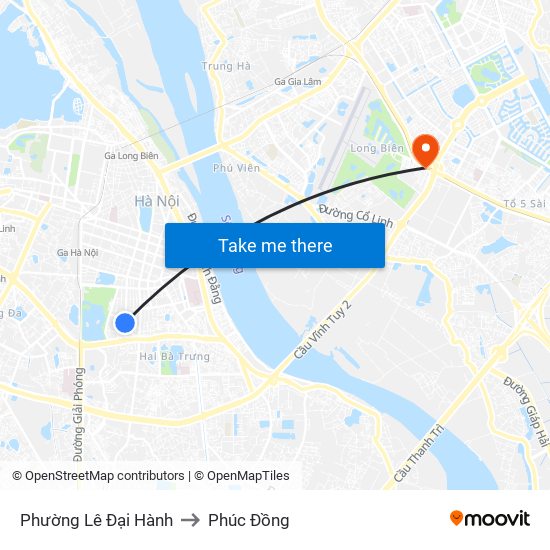 Phường Lê Đại Hành to Phúc Đồng map