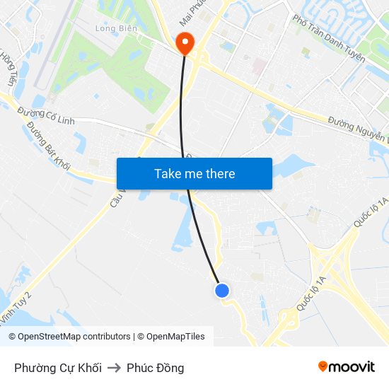 Phường Cự Khối to Phúc Đồng map