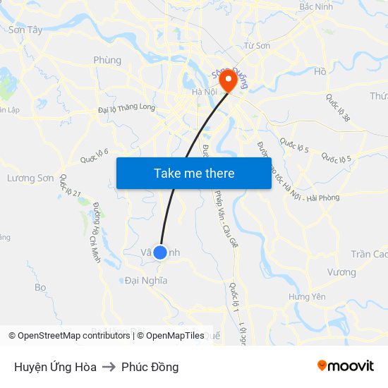 Huyện Ứng Hòa to Phúc Đồng map