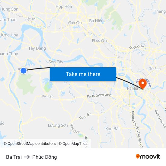Ba Trại to Phúc Đồng map