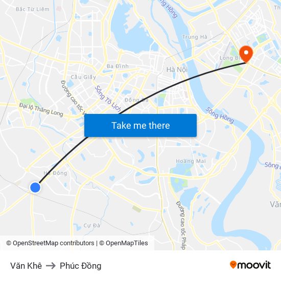Văn Khê to Phúc Đồng map