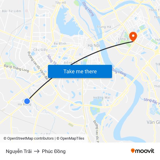 Nguyễn Trãi to Phúc Đồng map