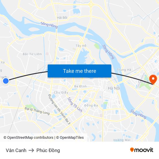 Vân Canh to Phúc Đồng map