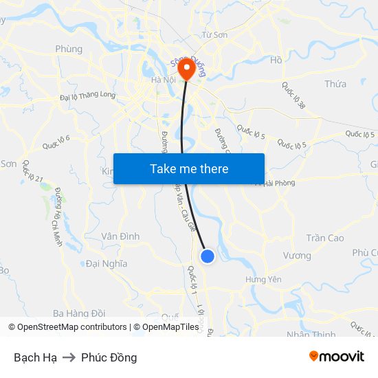 Bạch Hạ to Phúc Đồng map