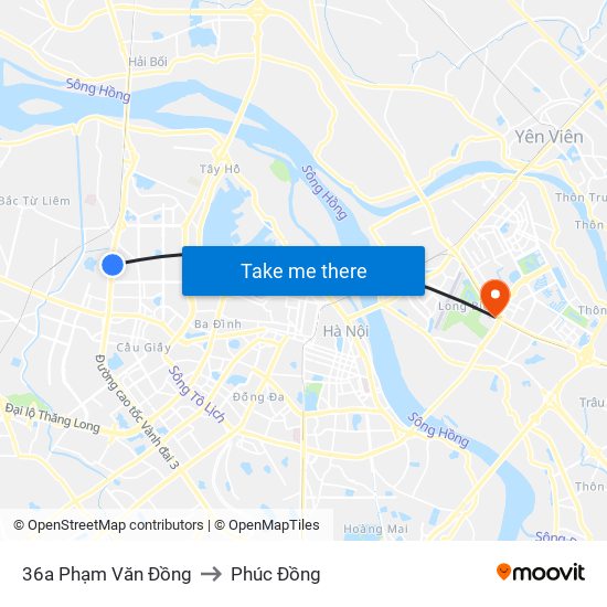 36a Phạm Văn Đồng to Phúc Đồng map