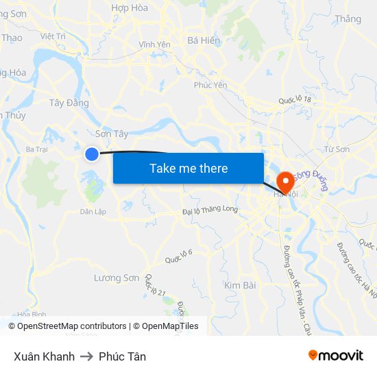 Xuân Khanh to Phúc Tân map