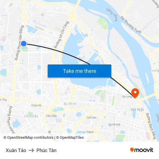 Xuân Tảo to Phúc Tân map