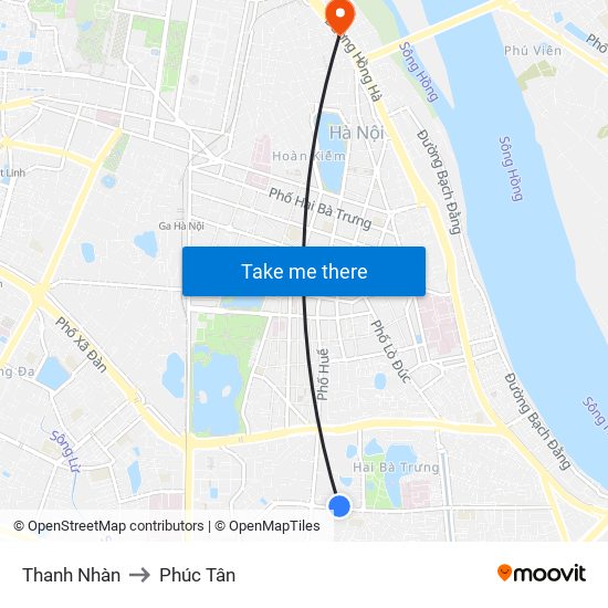 Thanh Nhàn to Phúc Tân map