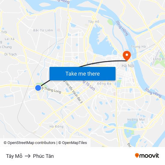 Tây Mỗ to Phúc Tân map