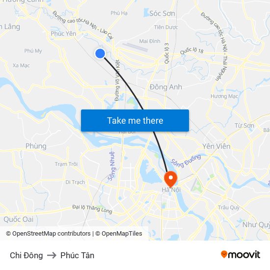 Chi Đông to Phúc Tân map