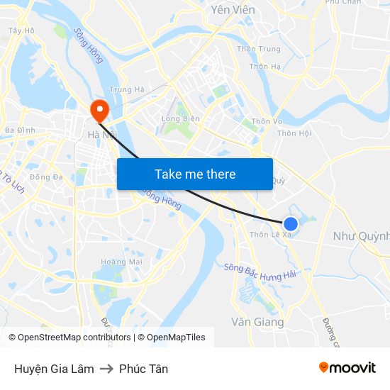 Huyện Gia Lâm to Phúc Tân map