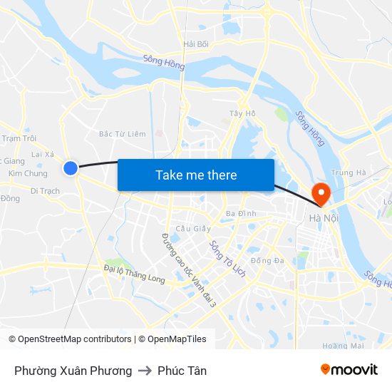 Phường Xuân Phương to Phúc Tân map