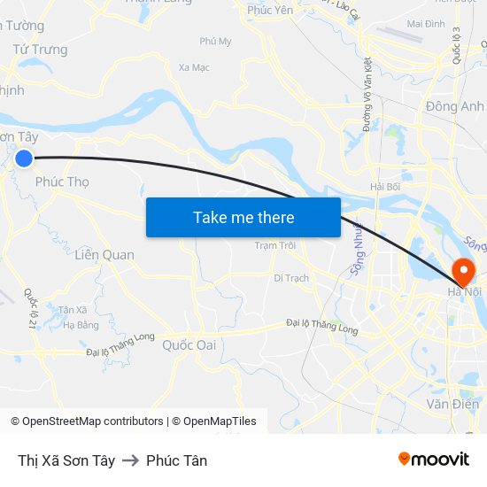 Thị Xã Sơn Tây to Phúc Tân map