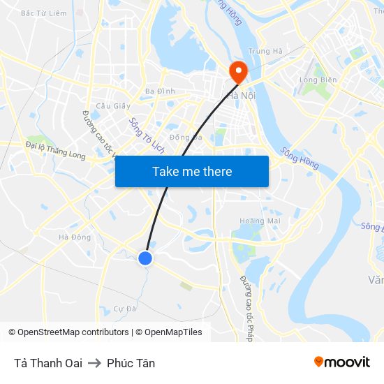 Tả Thanh Oai to Phúc Tân map