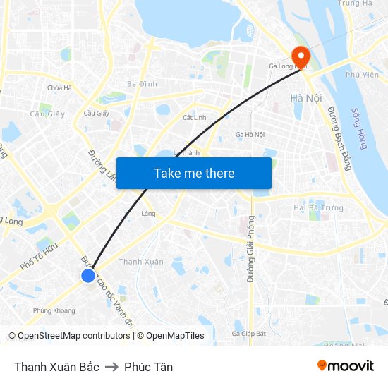 Thanh Xuân Bắc to Phúc Tân map