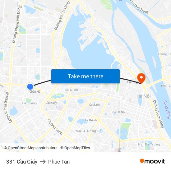 331 Cầu Giấy to Phúc Tân map