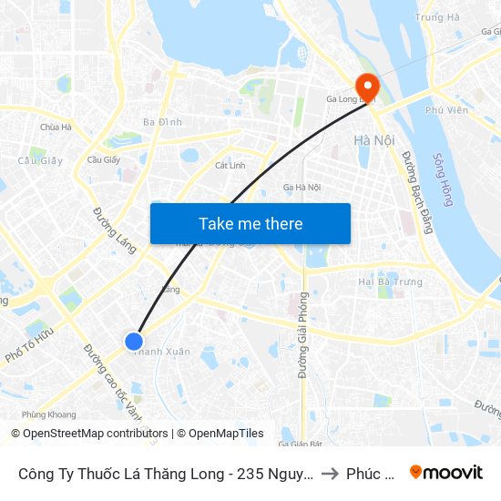 Công Ty Thuốc Lá Thăng Long - 235 Nguyễn Trãi to Phúc Tân map