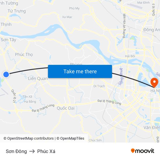 Sơn Đông to Phúc Xá map