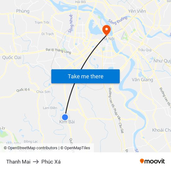 Thanh Mai to Phúc Xá map